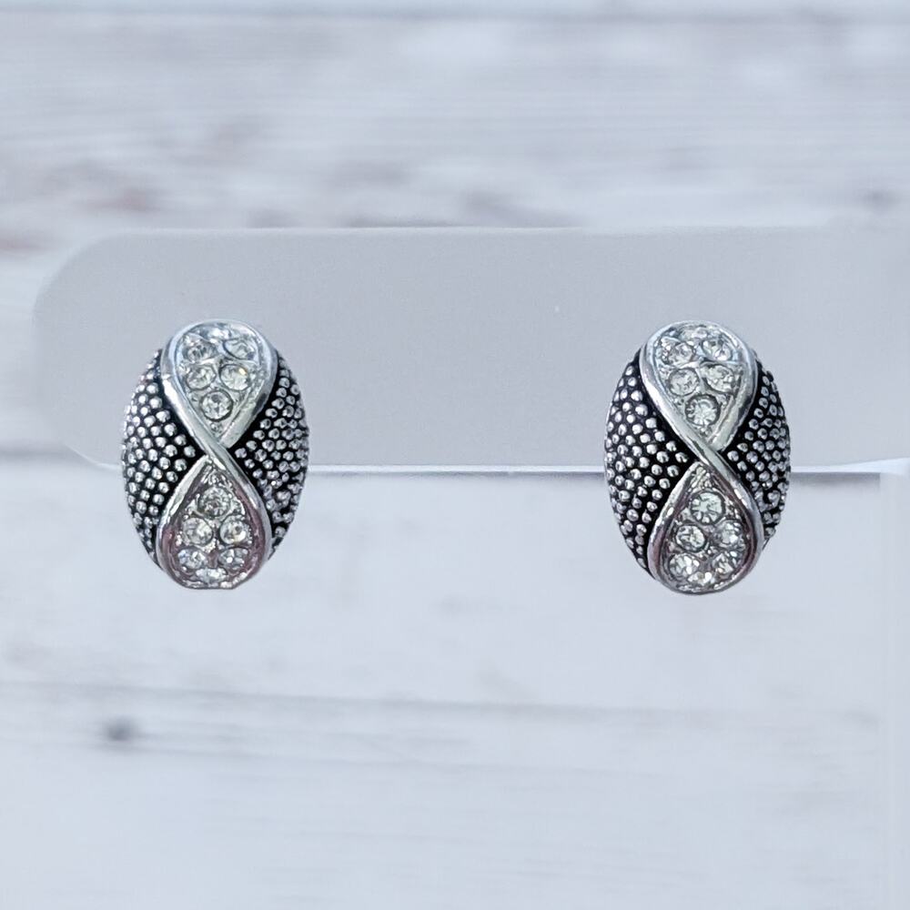 Vintage Clip On Earrings Elegant & Stylish Silver Tone & Clear Gems